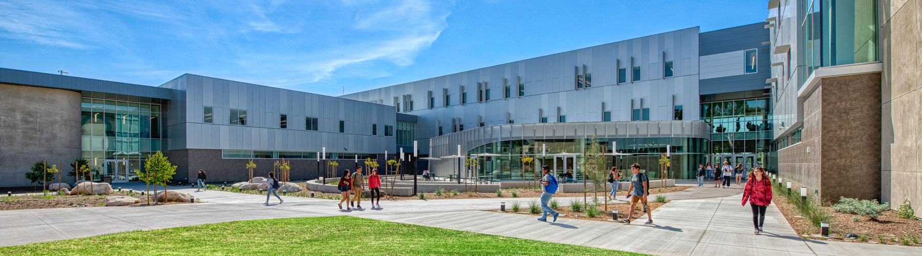 Math & Science building with students